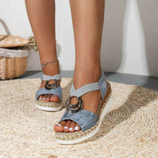 Emmeline Cartwright | Beige Platform Espadrille Sandals with Buckle