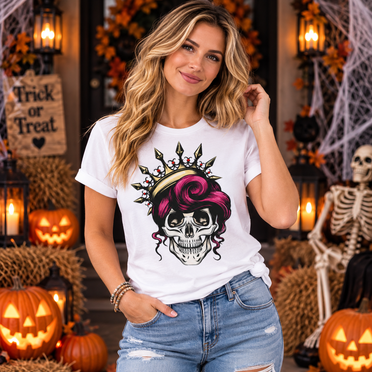 BoneDaddyCrownedSkullHalloweenT-ShirtForWomen.png