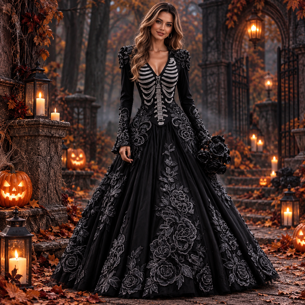 BoneDuchessSkeletonHalloweenMaxiDressForWomen-model.png