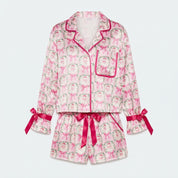 Bow Darling | Pink Santa Wreath Print Christmas Pyjamas For Women