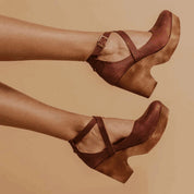 Celestine Harlow | Black Closed-Toe Wedge Heels with Ankle Strap