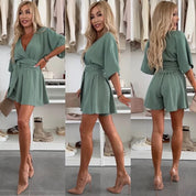 Claire Dumontier | Sage Green Wrap Mini Dress With Tie Belt For Women