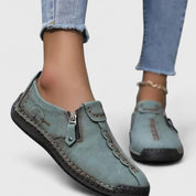 Primrose Caldwell | Tan Zip-Detail Leather Loafer Flats