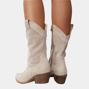 Clarinda Westhaven | White Orthopedic Cowboy Boots with Perforated Detail
