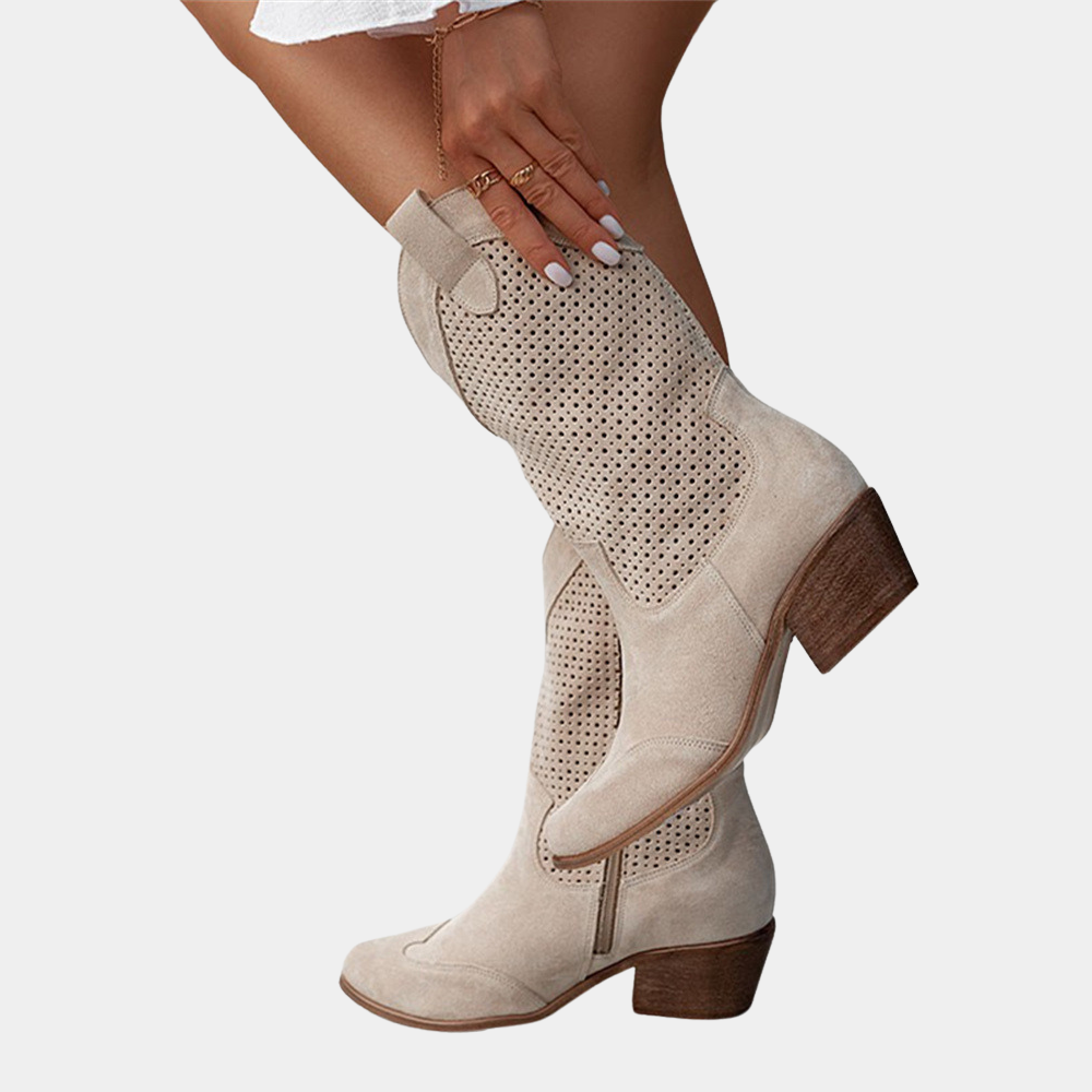 Clarinda Westhaven | White Orthopedic Cowboy Boots with Perforated Detail
