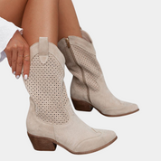 Clarinda Westhaven | White Orthopedic Cowboy Boots with Perforated Detail