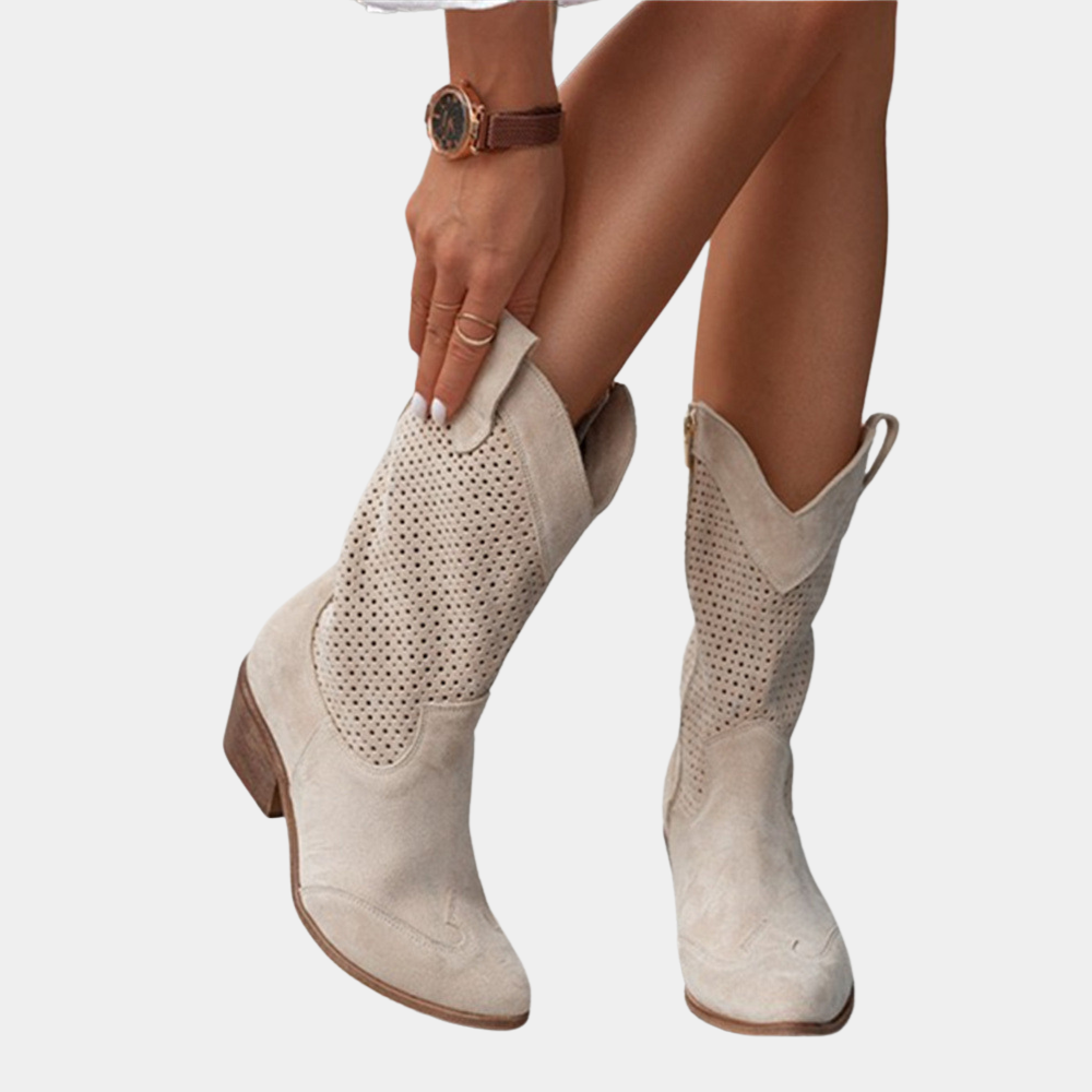 Clarinda Westhaven | White Orthopedic Cowboy Boots with Perforated Detail