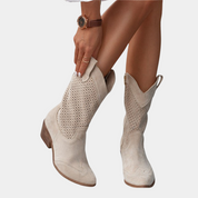 Clarinda Westhaven | White Orthopedic Cowboy Boots with Perforated Detail