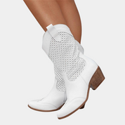 Clarinda Westhaven | White Orthopedic Cowboy Boots with Perforated Detail