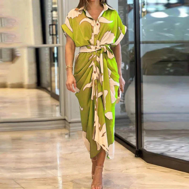Greta Bellavance | Abstract Print Midi Shirt Dress For Women