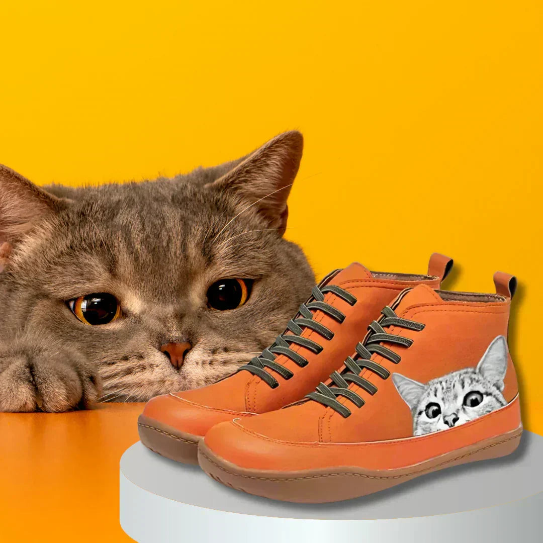 Isabella Fontaine | Cat Print High-Top Boots For Women