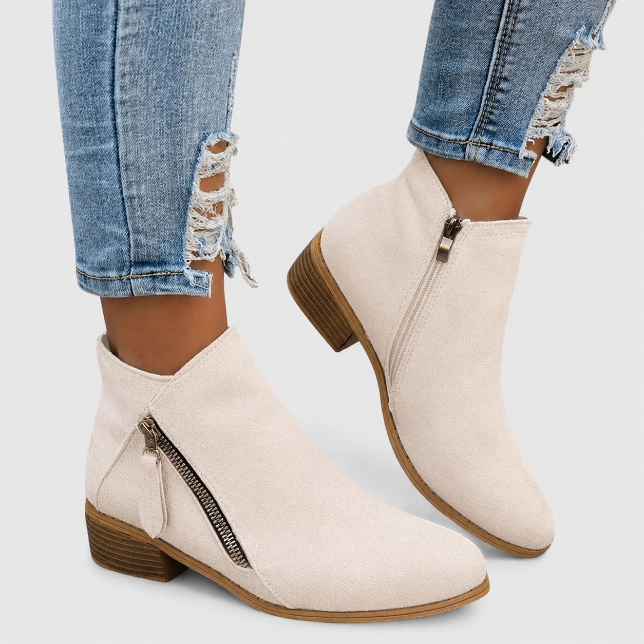 Celestine Fairvaux | Blue Suede Zip Ankle Boot with Block Heel