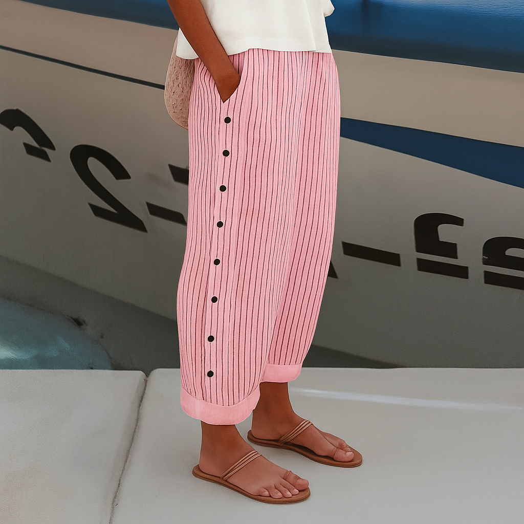 Antoinette Greyvale | Blue Striped Wide-Leg Pants with Side Pockets