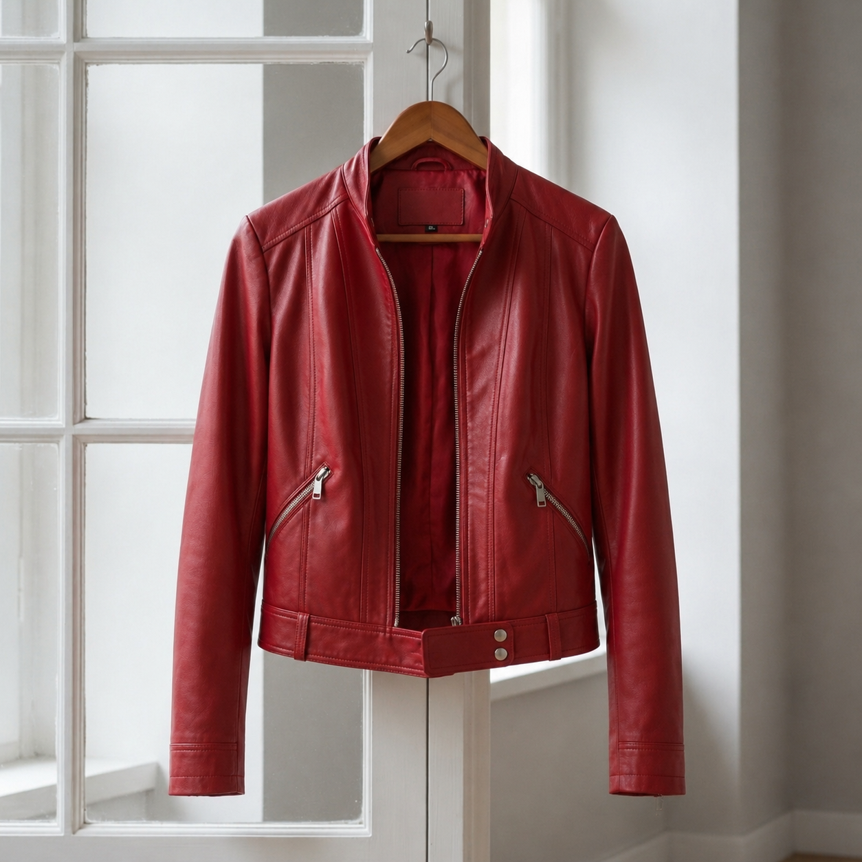 Renata Blackwell | Moto High-Collar Faux Leather Jacket For Women