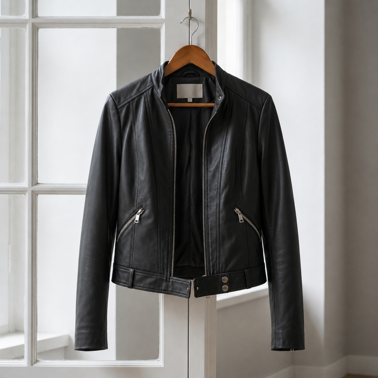 Renata Blackwell | Moto High-Collar Faux Leather Jacket For Women
