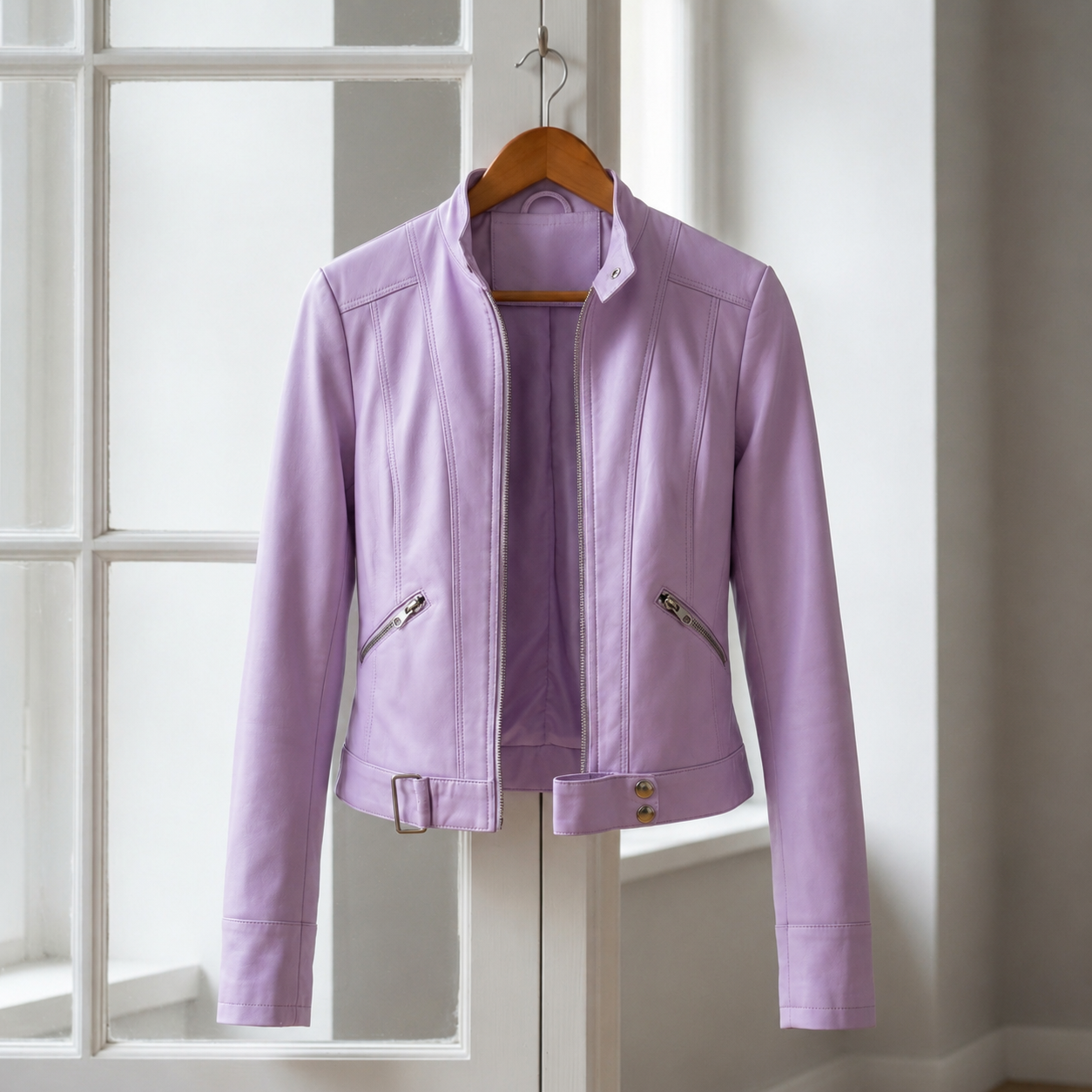Renata Blackwell | Moto High-Collar Faux Leather Jacket For Women