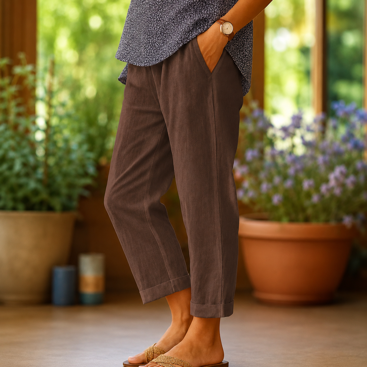 Celeste Rivard | White Cropped Linen Trousers For Women