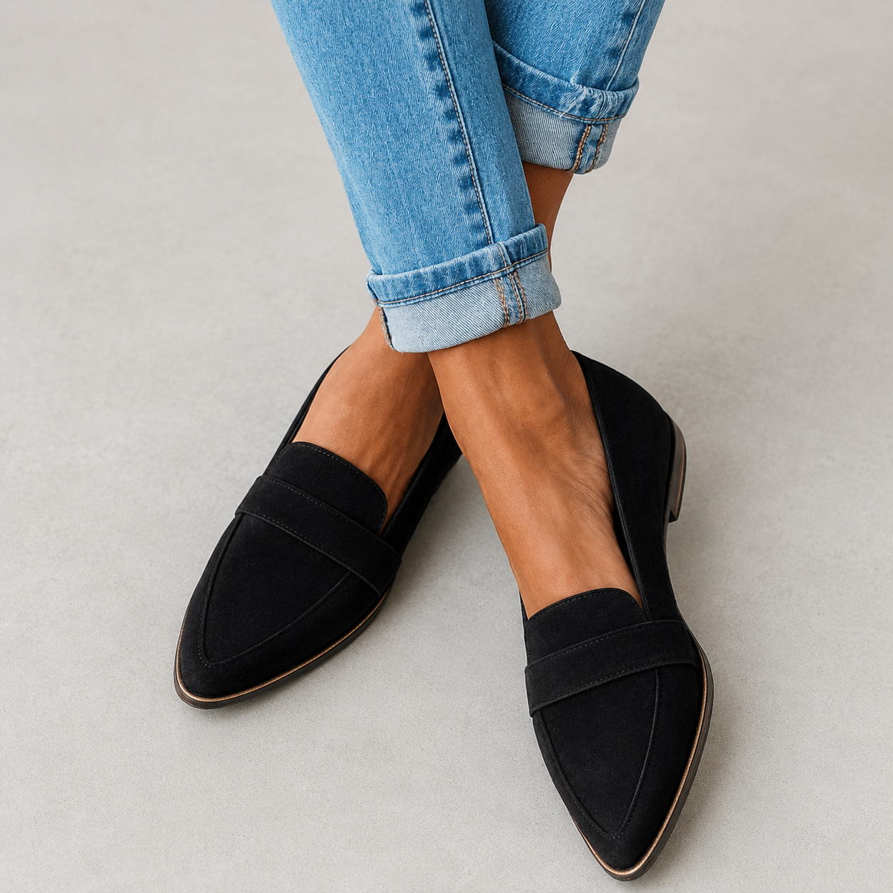 Elaine Toscanova | Suede Pointed-Toe Flat Loafers For Women