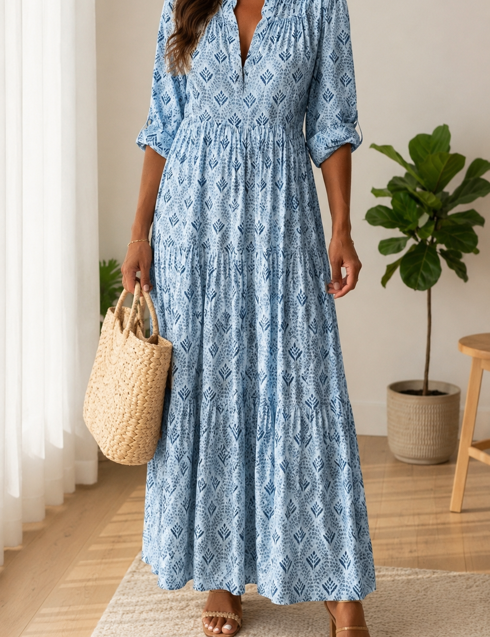 Genevieve Solenne | Boho Print Maxi Dress For Women