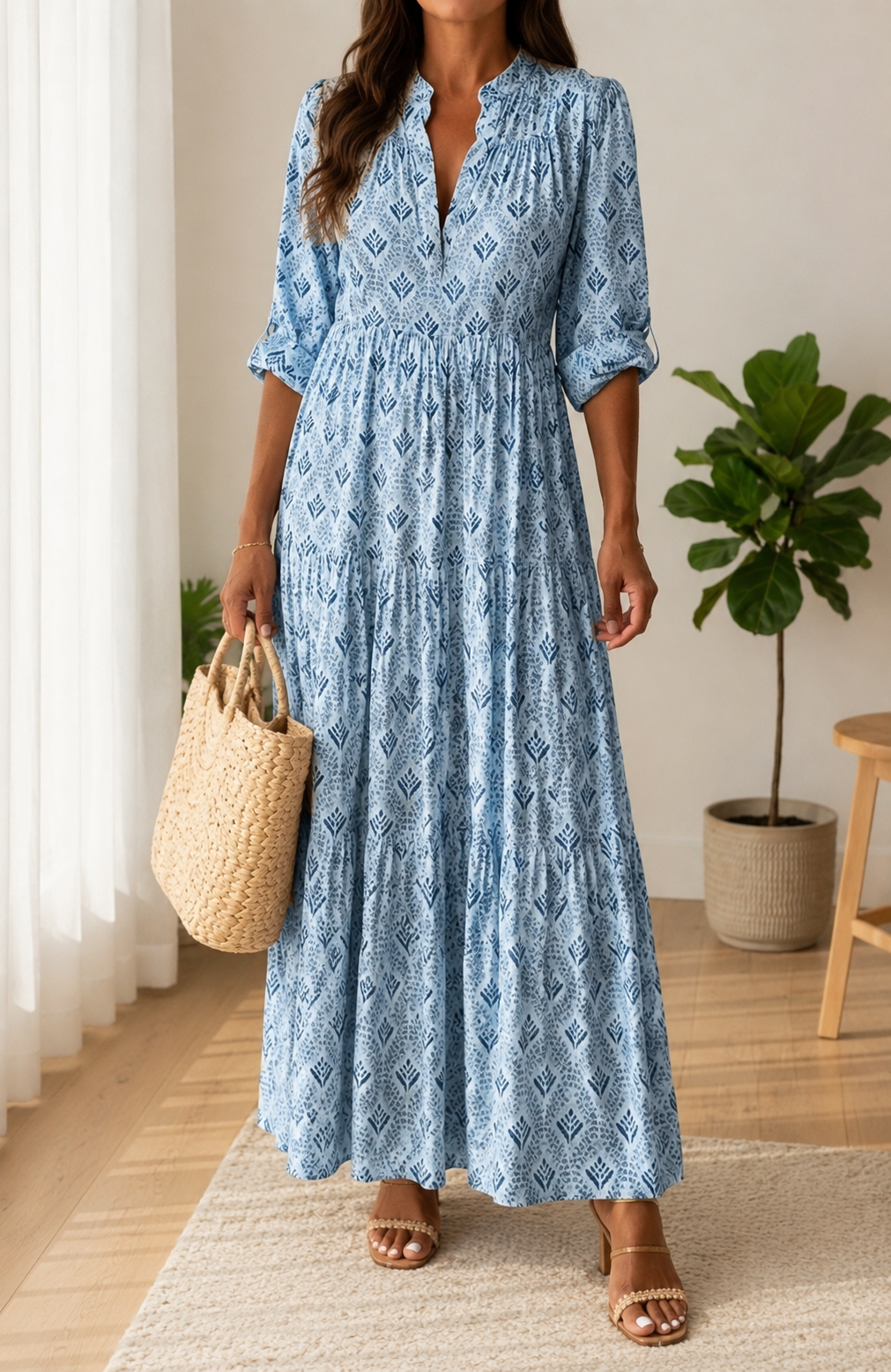 Genevieve Solenne | Boho Print Maxi Dress For Women