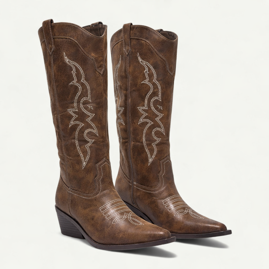 Seraphina Caldwell | Black Western Calf-High Pointed Toe Boots