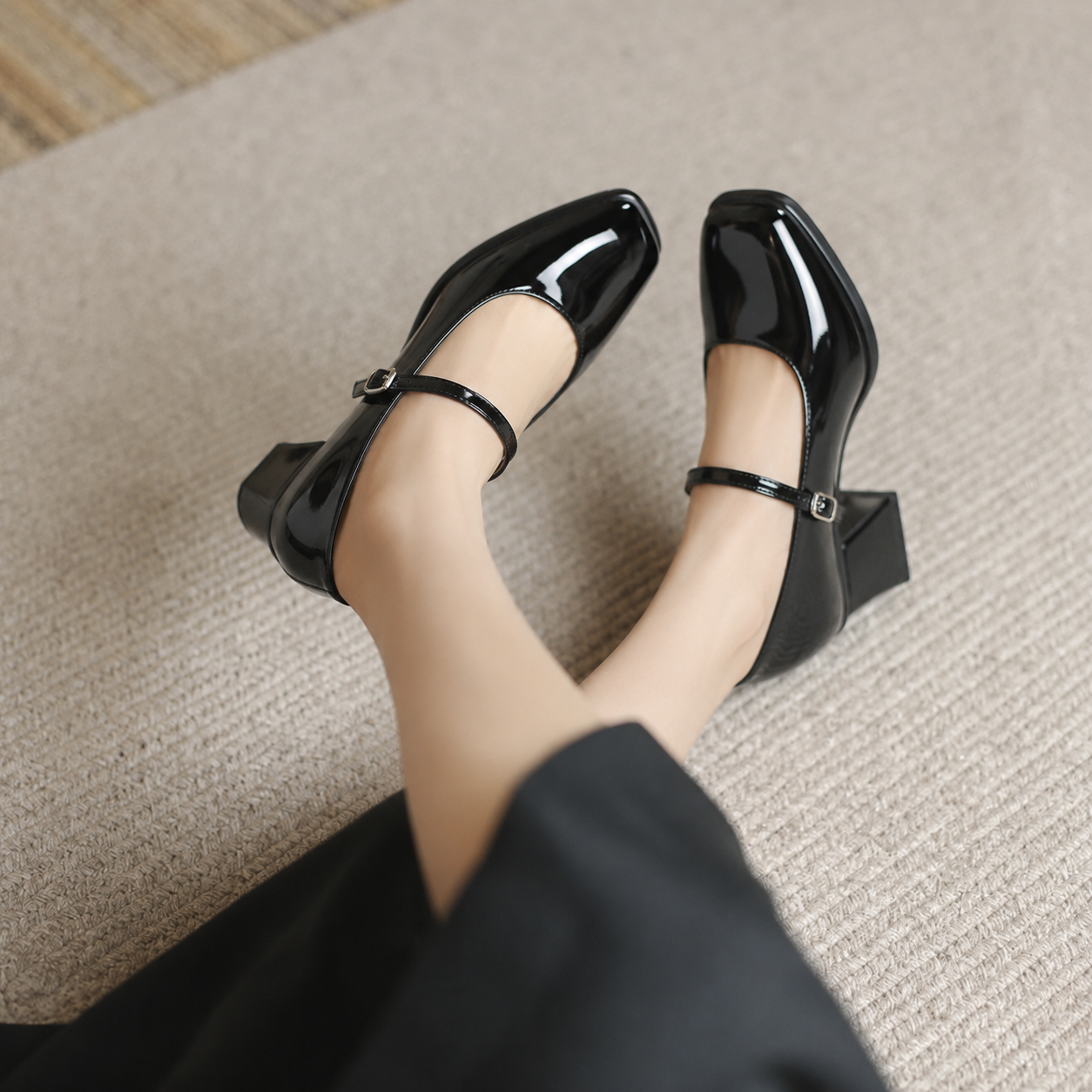 Genevra Lacroix | Black Patent Mary Jane Block Heel Pumps