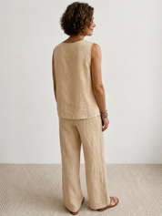 Célestine Hargrove | Olive Green Linen-Look Sleeveless Tank & Wide-Leg Pants Set