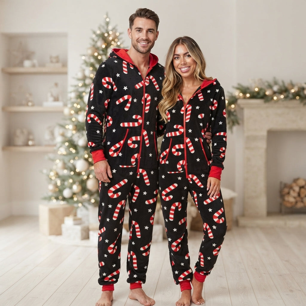 Joy | Black Candy Cane Christmas Pajamas Unisex & Couples