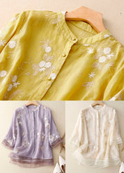 Florentine Wycliffe | Sage Green Floral Embroidered Blouse with 3/4 Sleeves