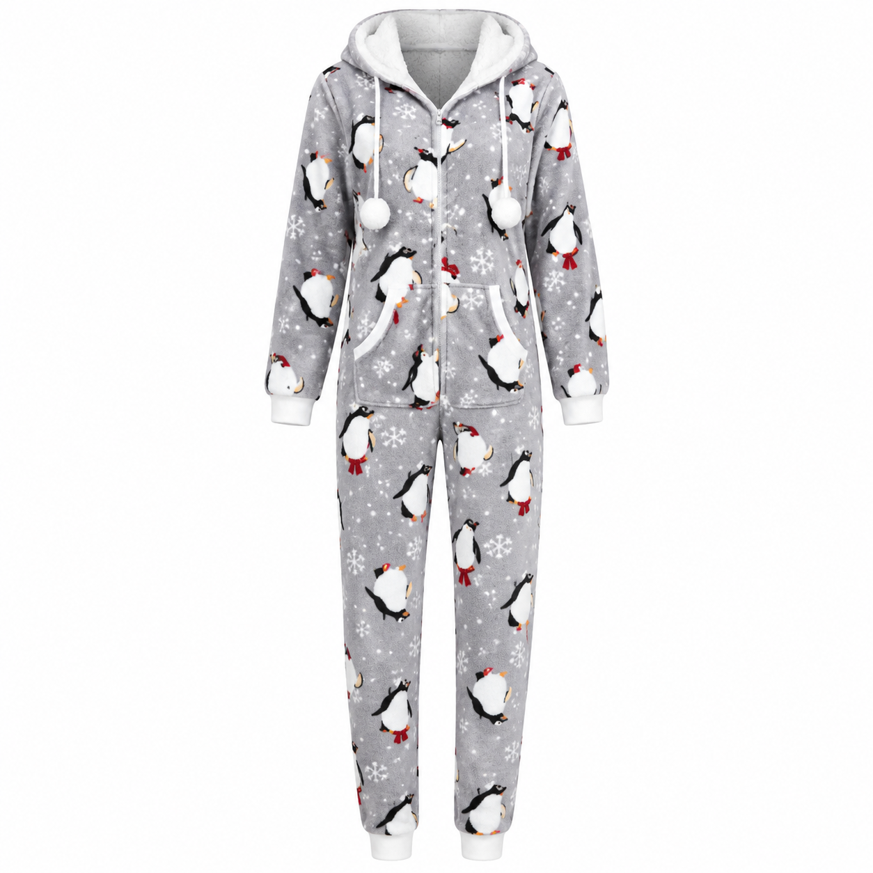 Cocoa Cuddle | Grey Penguin Print Christmas Pyjamas For Women