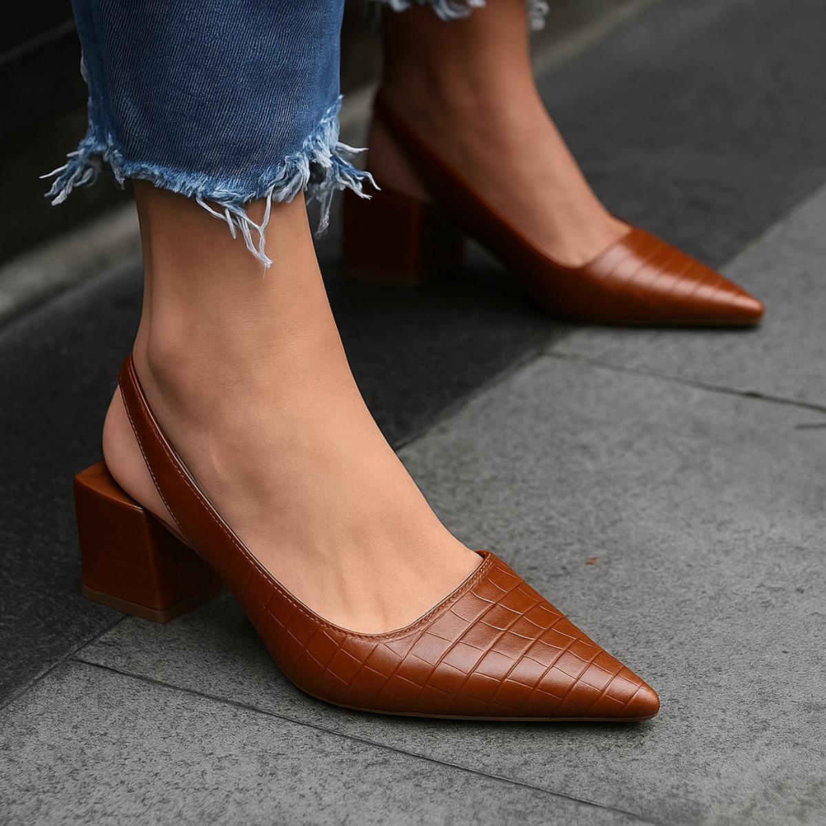 Celestine Duvarre | Black Patent Pointed-Toe Slingback Heels