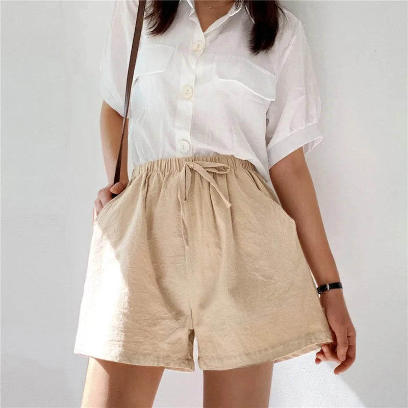 Pauline Vercourt | Bohemian Linen Shorts with Drawstring Waist