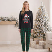 Cozy Frost | Black Gnome Print Christmas Pyjamas For Women
