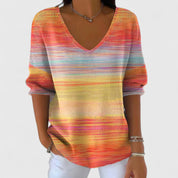 Lucienne Beauvale | Rainbow Striped V-Neck Long Sleeve Top
