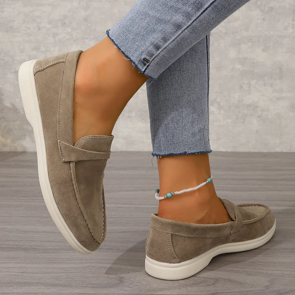 Marguerite Holloway | Grey Suede Slip-On Loafers for Women