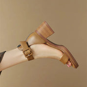Emmeline Stanhope | Cream Block Heel Ankle Strap Sandals