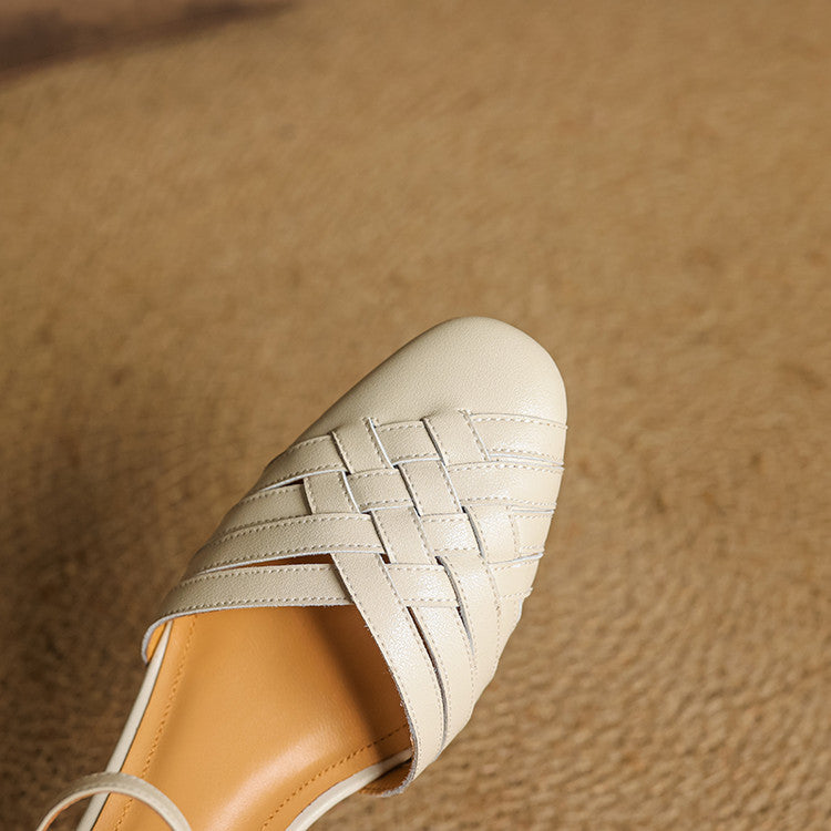 Emmanuelle Davoust | Woven Genuine Leather Block Heel Pumps