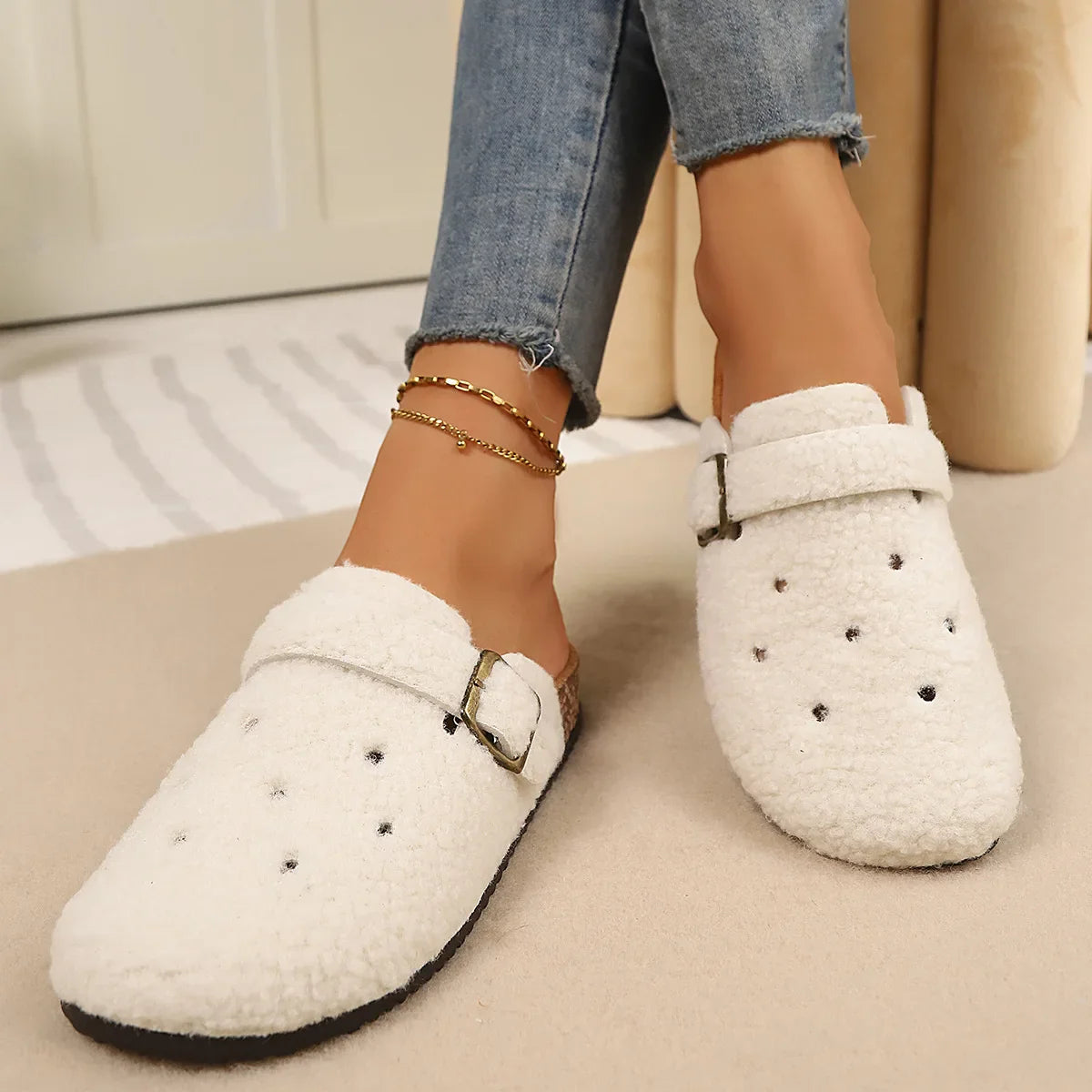 Celestine Vaumont | Fleece Clog Slippers with Cork Sole