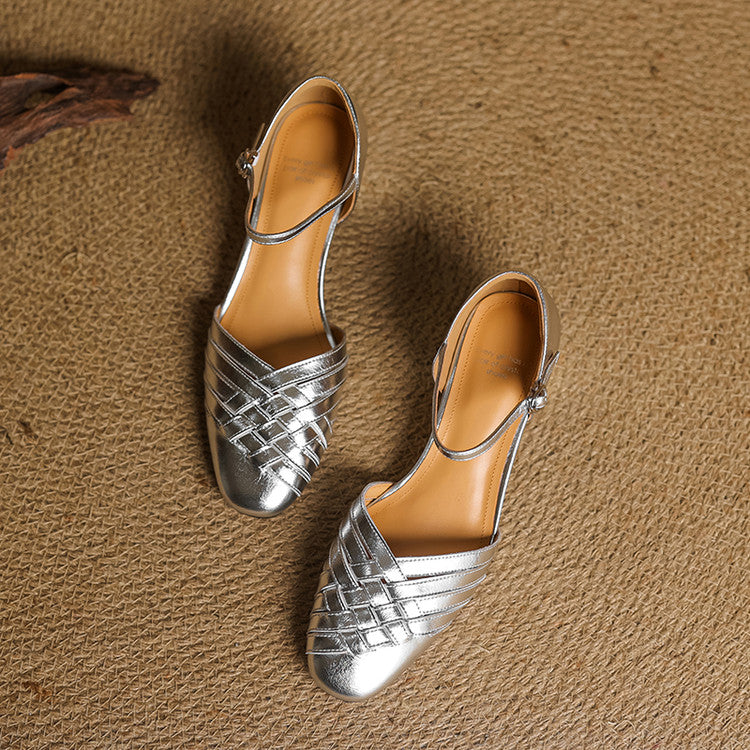 Emmanuelle Davoust | Woven Genuine Leather Block Heel Pumps
