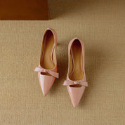Camille Beaumont | Blush Patent Bow Detail Kitten Heel Pump