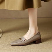 Thérèse Villeneuve | Brown Genuine Leather Low Block Heel Loafers
