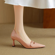 Camille Beaumont | Blush Patent Bow Detail Kitten Heel Pump