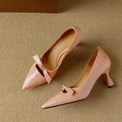 Camille Beaumont | Blush Patent Bow Detail Kitten Heel Pump