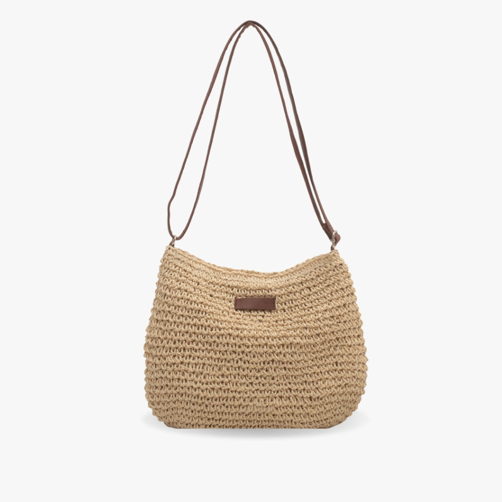 Evangeline Trentworth | Woven Straw Shoulder Bag in Natural Beige