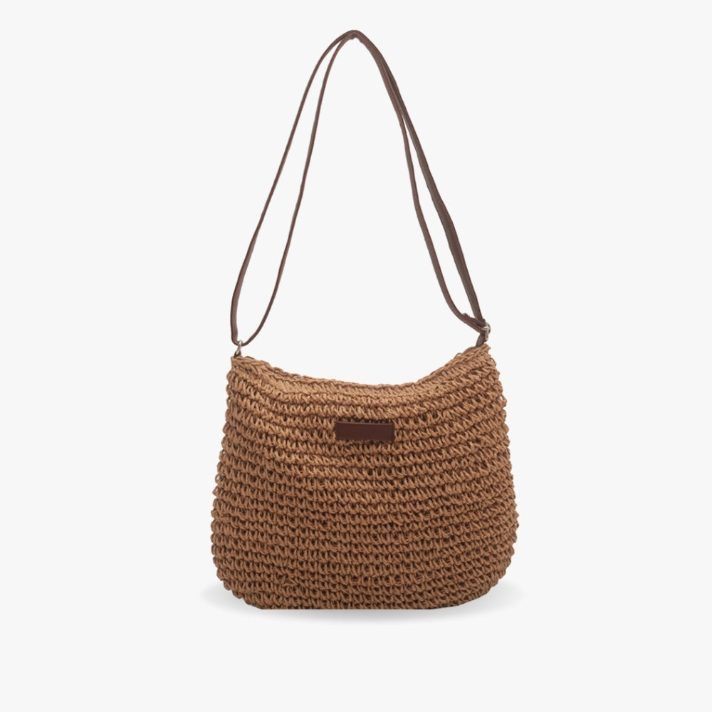 Evangeline Trentworth | Woven Straw Shoulder Bag in Natural Beige