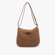 Evangeline Trentworth | Woven Straw Shoulder Bag in Natural Beige