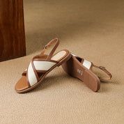 Lucienne Favreau | Leather Cross-Strap Slingback Flat Sandals