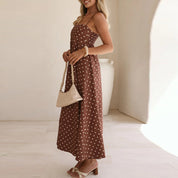 Mirabelle Chanteclair | Brown Polka Dot Maxi Slip Dress