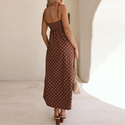 Mirabelle Chanteclair | Brown Polka Dot Maxi Slip Dress