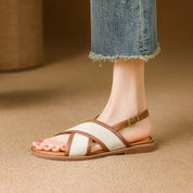 Lucienne Favreau | Leather Cross-Strap Slingback Flat Sandals